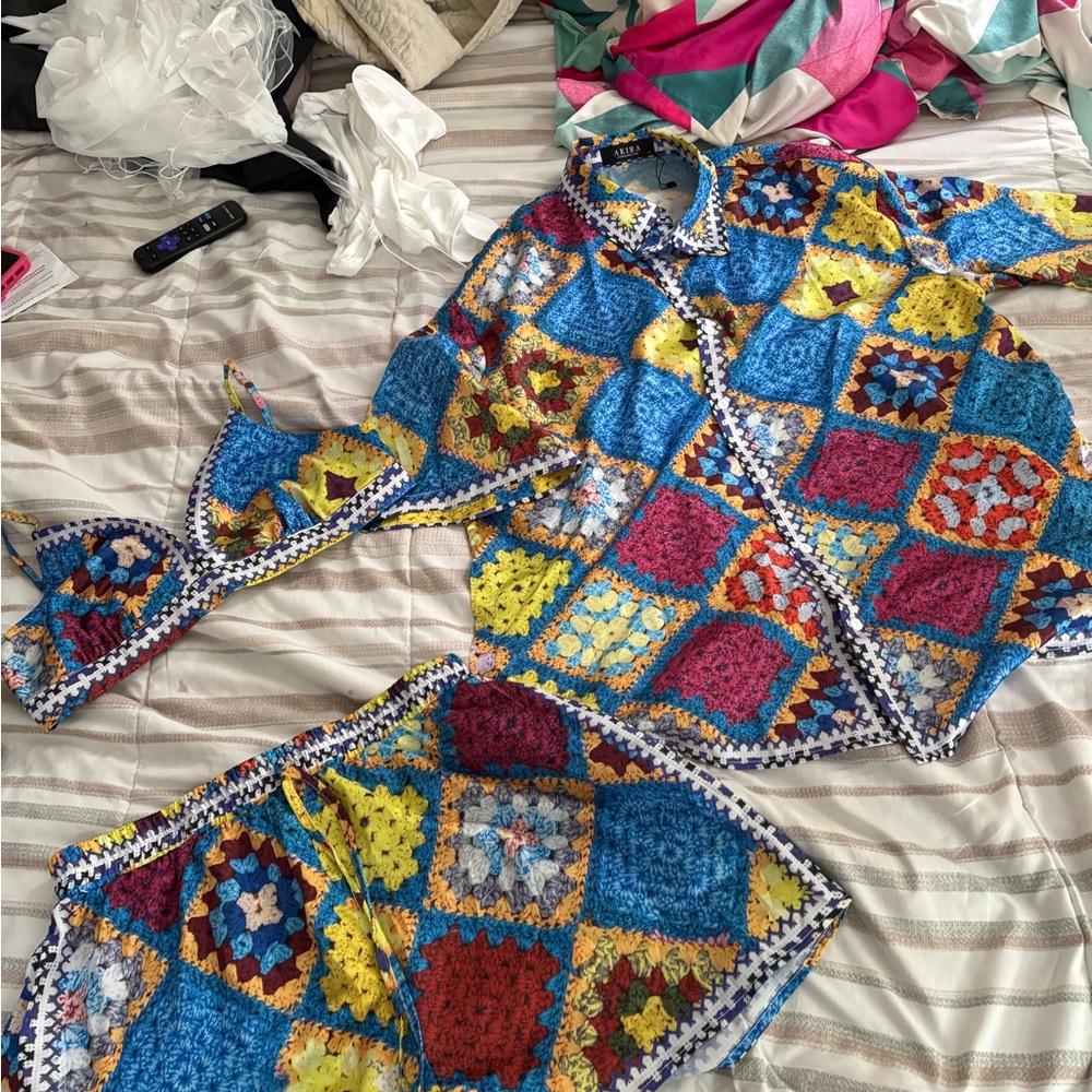 AKIRA Multicolor Crochet Patchwork Ensemble